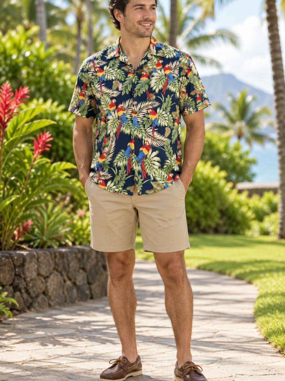 Aloha Republic Hawaiian Shirt Parrot Tropical Print Made in Hawaii Large qp